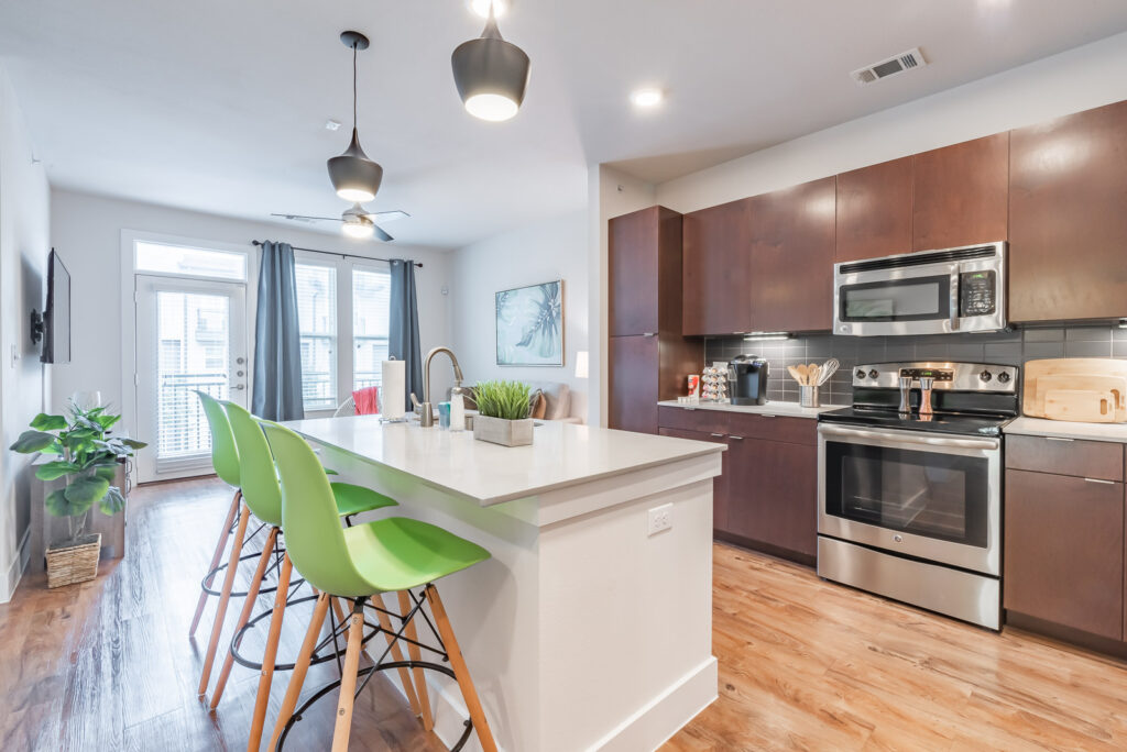 Perfect kitchen space with custom cabinets with lighting beneath them